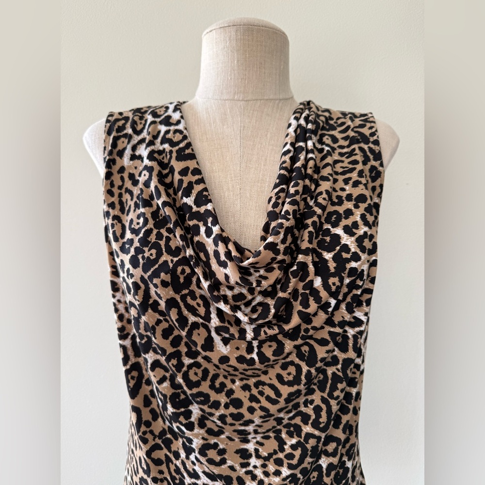 Ellen Tracy Leopard Print Cowl Neck Sleeveless Top Tank Blouse Animal Cheetah - Picture 3 of 8